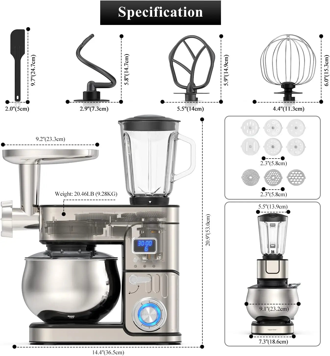 Multi-Function Kitchen Blender 6-IN-1 Stand Mixer - LCD Display Kitchen Electric Mixer