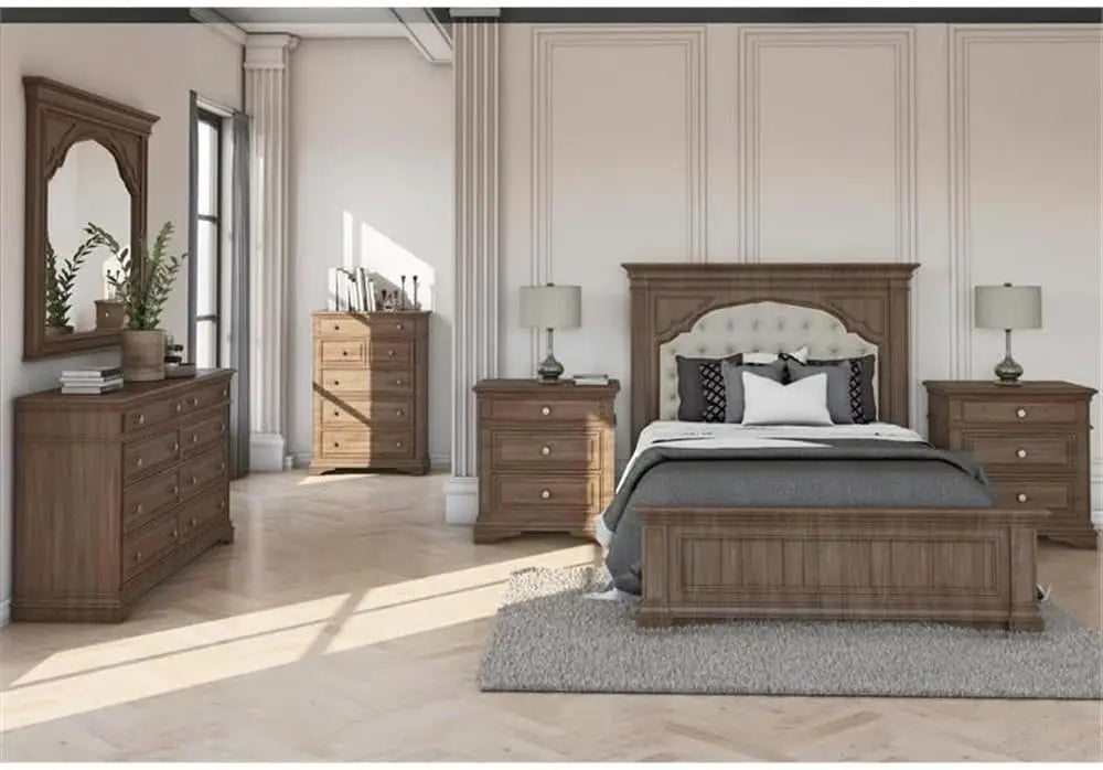 Queen Size Panel Bed with Headboard & Footboard - Upholstered, in Gray - No Box Spring Needed, Easy Assembly