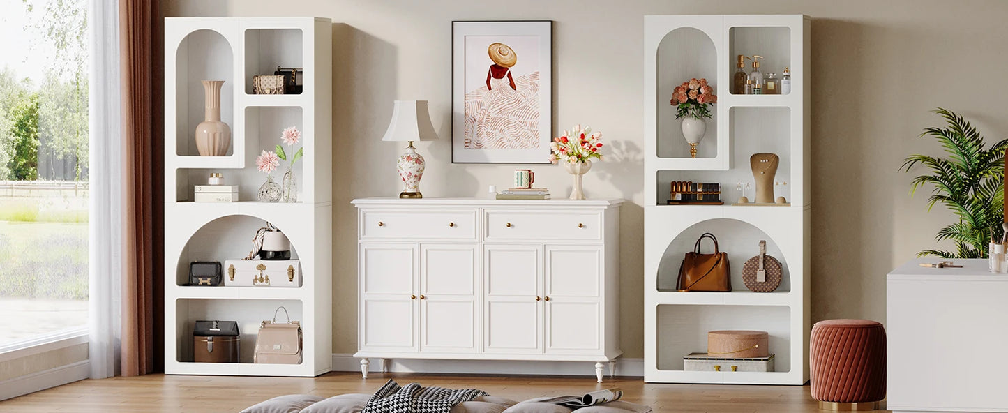 70.87" Tall Geometric Bookshelf - White Arched Bookcase with 5 Irregular Storage Shelves - Free-Standing for Living Room, Bedroom, Office