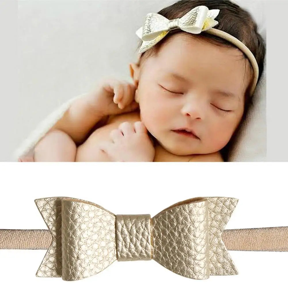 Baby Nylon Headband Bows - 10 Pieces - Handmade Tied Bow For Little Ones & Toddlers - Comfortable, Soft & Stretchy