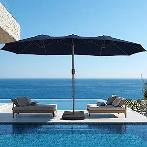 15ft Large Patio Umbrella with Base Included - Outdoor Double-Sided Umbrella with Crank Handle - Powerful UV Protective, for Poo