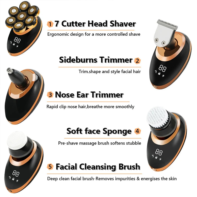 IXP7 Waterproof Floating Men's Electric Shaver - Wet/Dry Beard Trimmer - Electric Razor - Rechargeable - LCD Display + Accessories