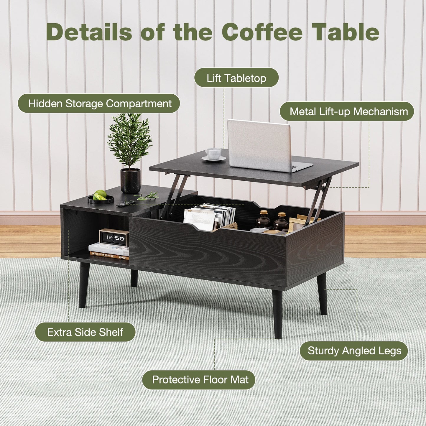 Wooden Lift Top Coffee Tables For Living Room 39.37"x19.7" W/ Storage
