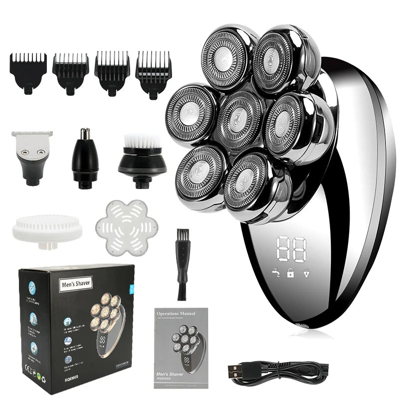 IXP7 Waterproof Floating Men's Electric Shaver - Wet/Dry Beard Trimmer - Electric Razor - Rechargeable - LCD Display + Accessories