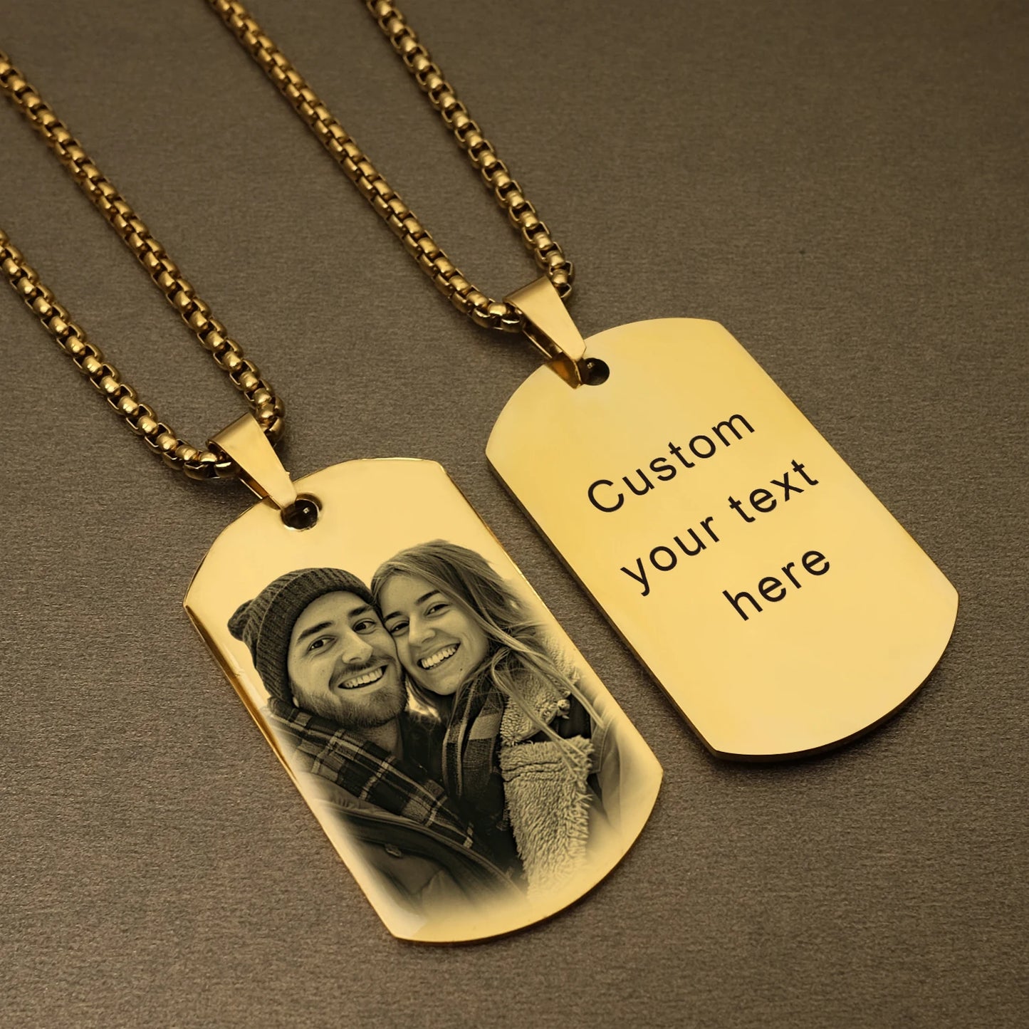 Personalized Engraved Custom Photo and Message Necklace Pendant, Dog Tags