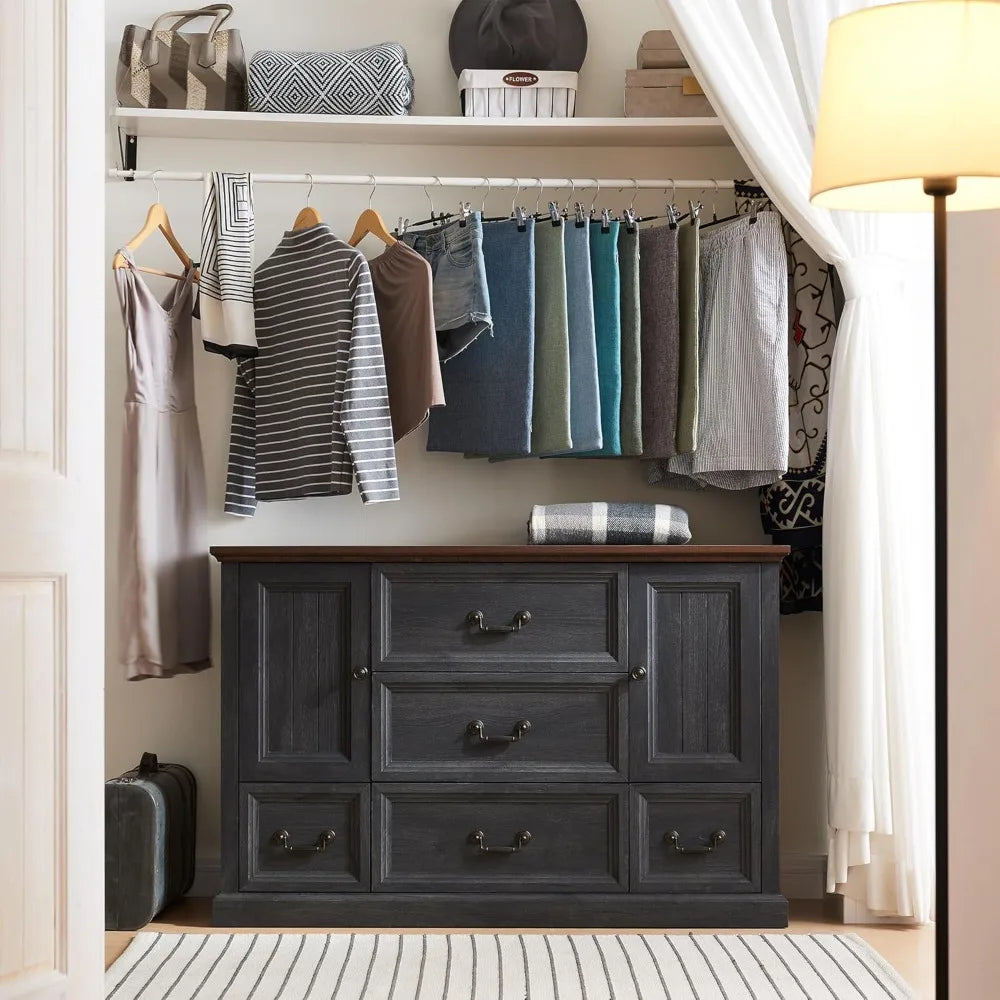 5 Drawers Dresser for Bedroom - Wooden Storage Chest of Drawers w/ 2 Open Doors
