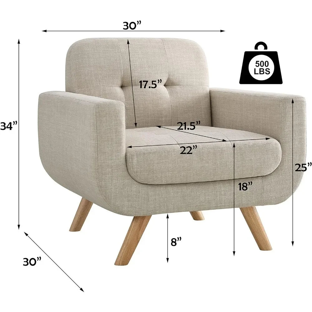 Elena Contemporary Accent Armchair with Linen Upholstery, Beige