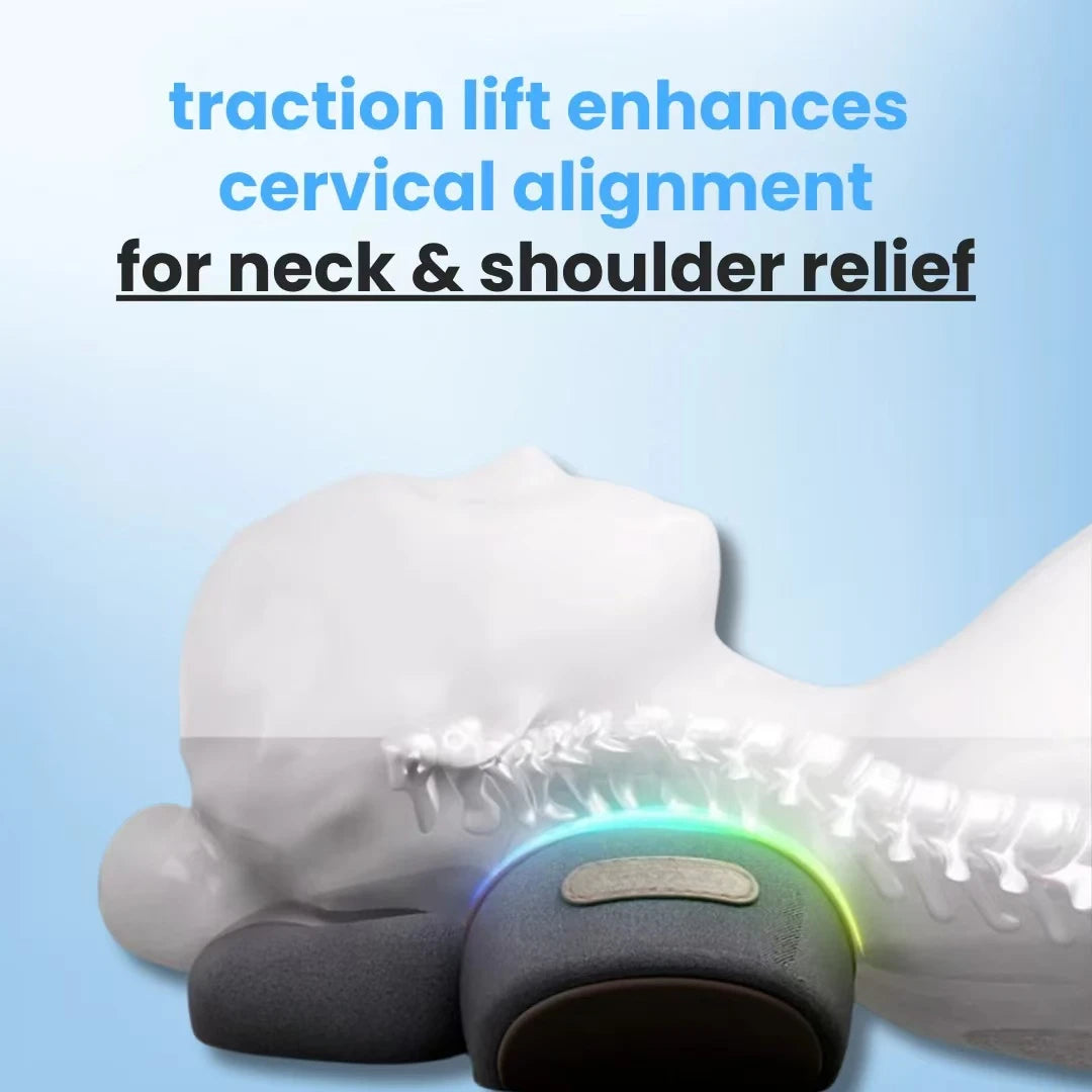 Soothing 3-in-1 Neck Massager - Cervical Pillow - Hot Compress - Vibration Massage - Neck Traction - Spine Support