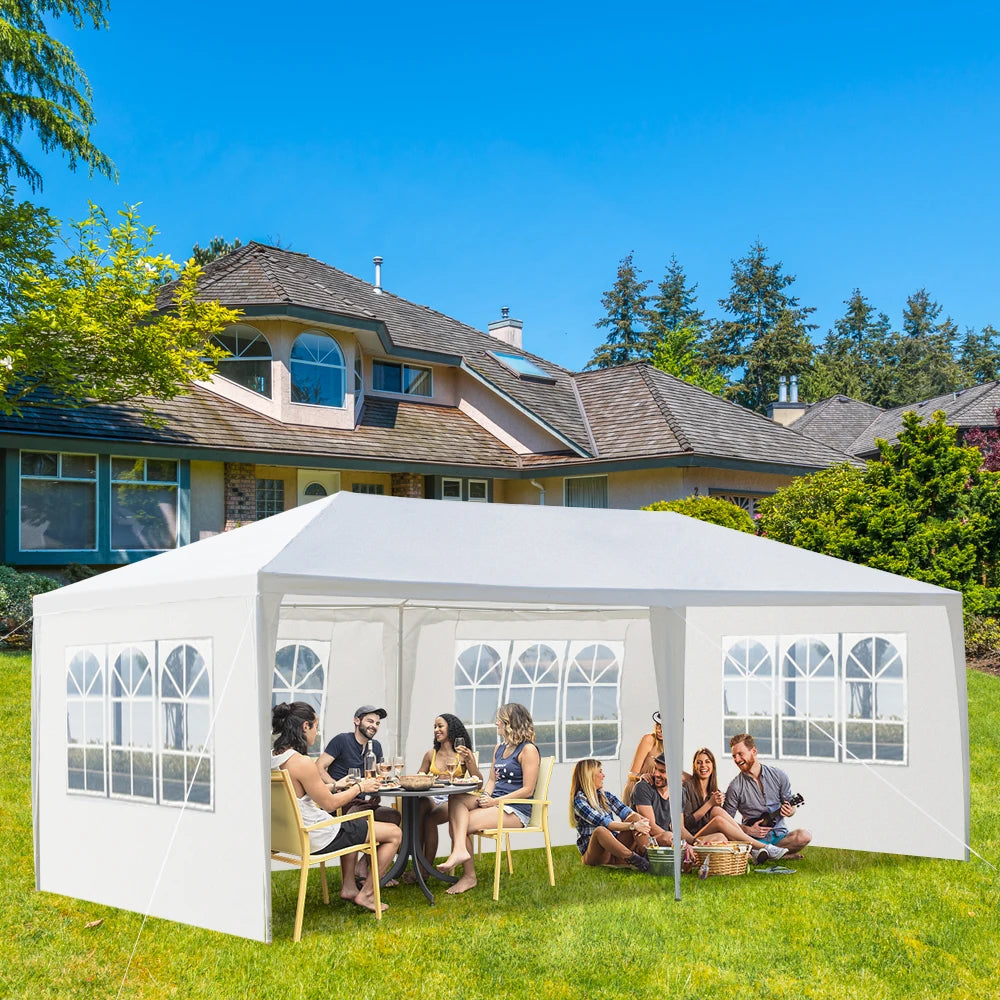 10'x20' Outdoor Party Tent with 4 Removable Sidewalls, Waterproof Canopy, Patio, Wedding, Gazebo, WHITE
