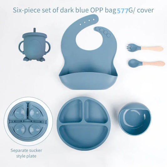 6 PCS Baby Meal Silicone Set - Childrens Meal Training Set w/Cutlery