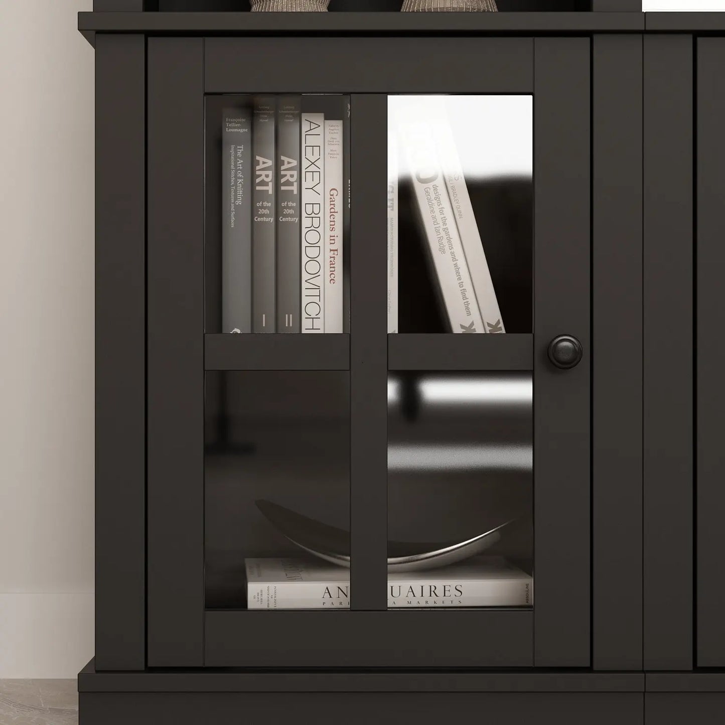 Modern TV Stand for up to 66" TVs - 4-Piece Wall Unit with Bookshelves, Glass Doors & Open Shelves, for Living Room
