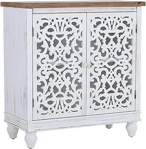 Sophia & William Accent Cabinet with 2 Doors - Distressed Storage Cabinet with Wood Frame and Checkered Patterns - Other Designs