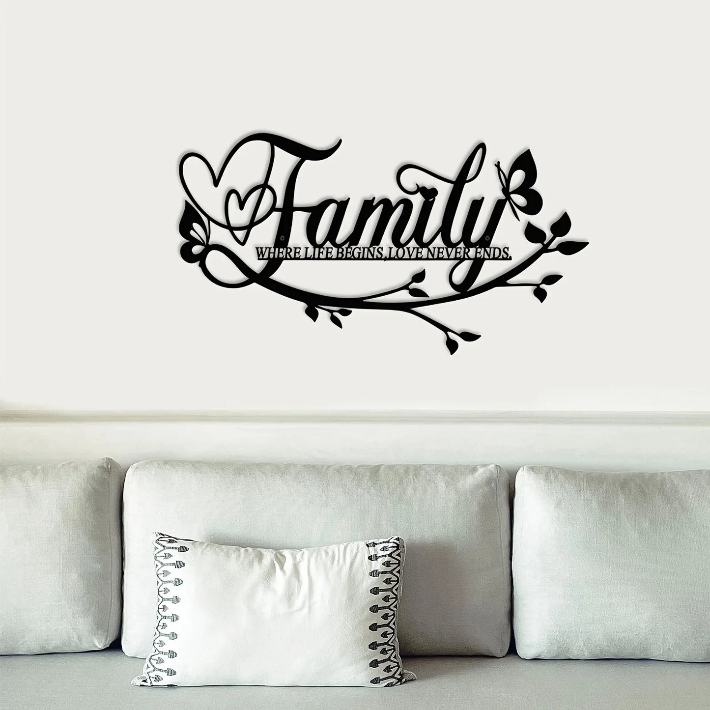 Home Decor, Wall Metal Home Sign, Black Wall Art Flower Letter Sign, Metal Happy Wall Art, for Home Wall Decorations