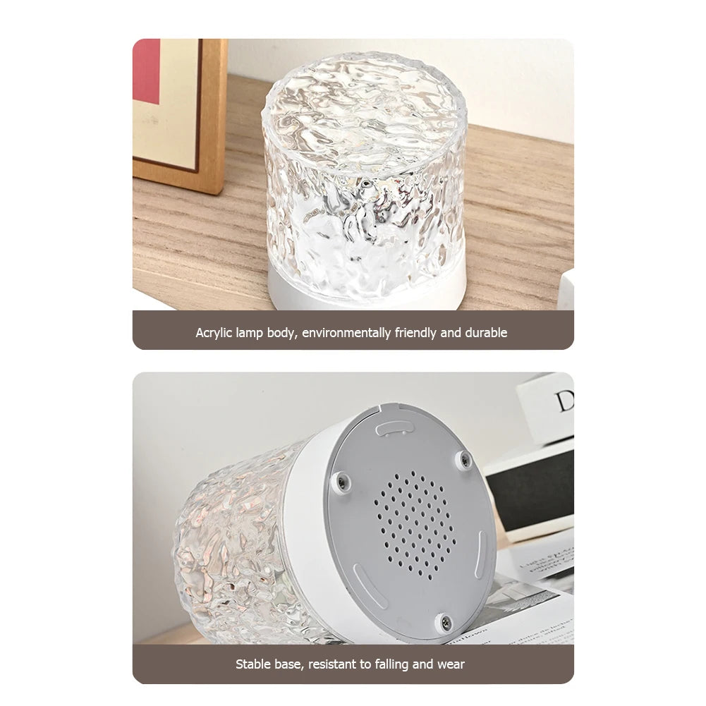 Water Ripple Night Light Touch Control Rotating Water Wave Lamp Projector USB Rechargeable Atmosphere Crystal Lamp Room Decor