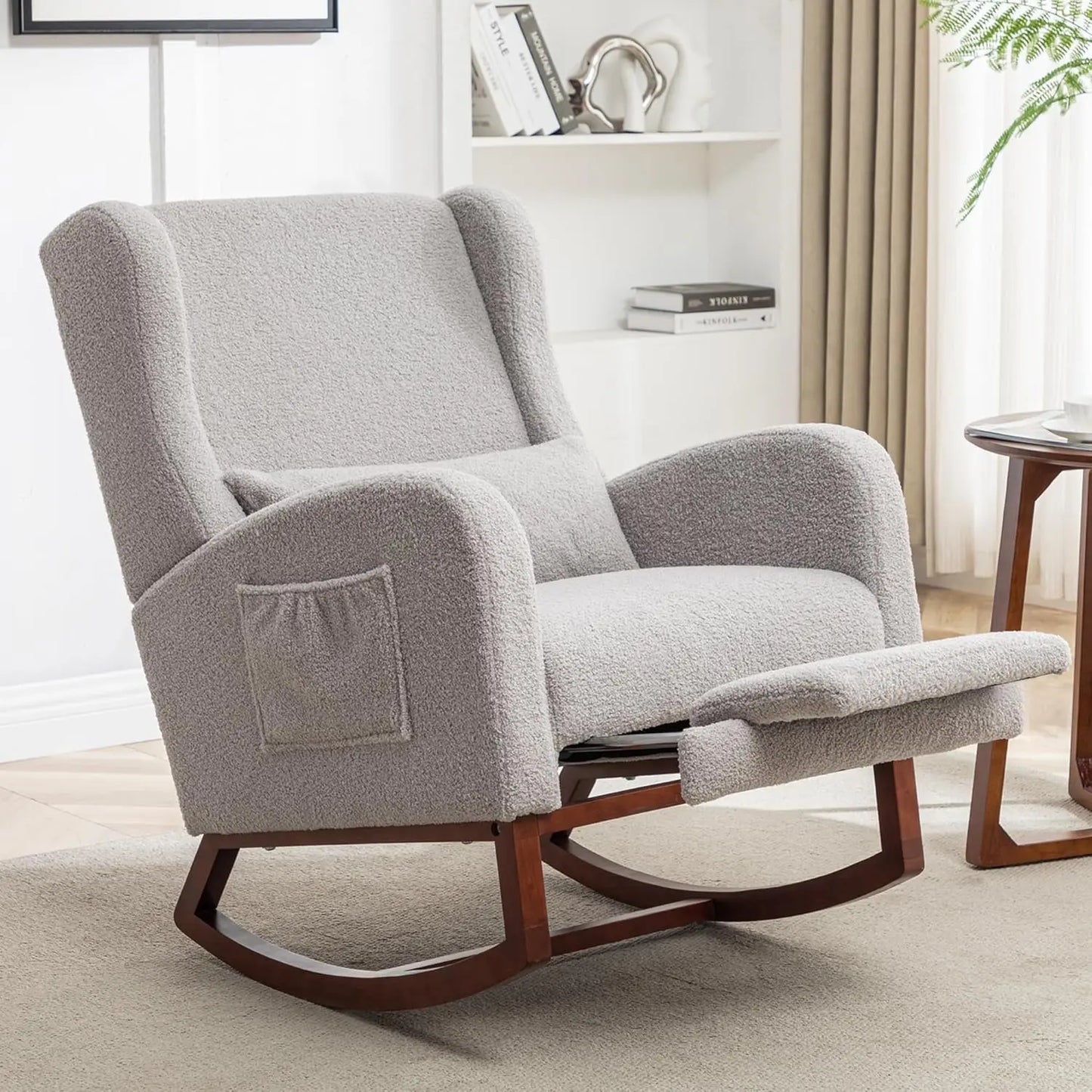 Rocking Chair with Foot Rest - Wingback Nursery Rocking Chair - Teddy Nursing Rocker Chair with Pillow