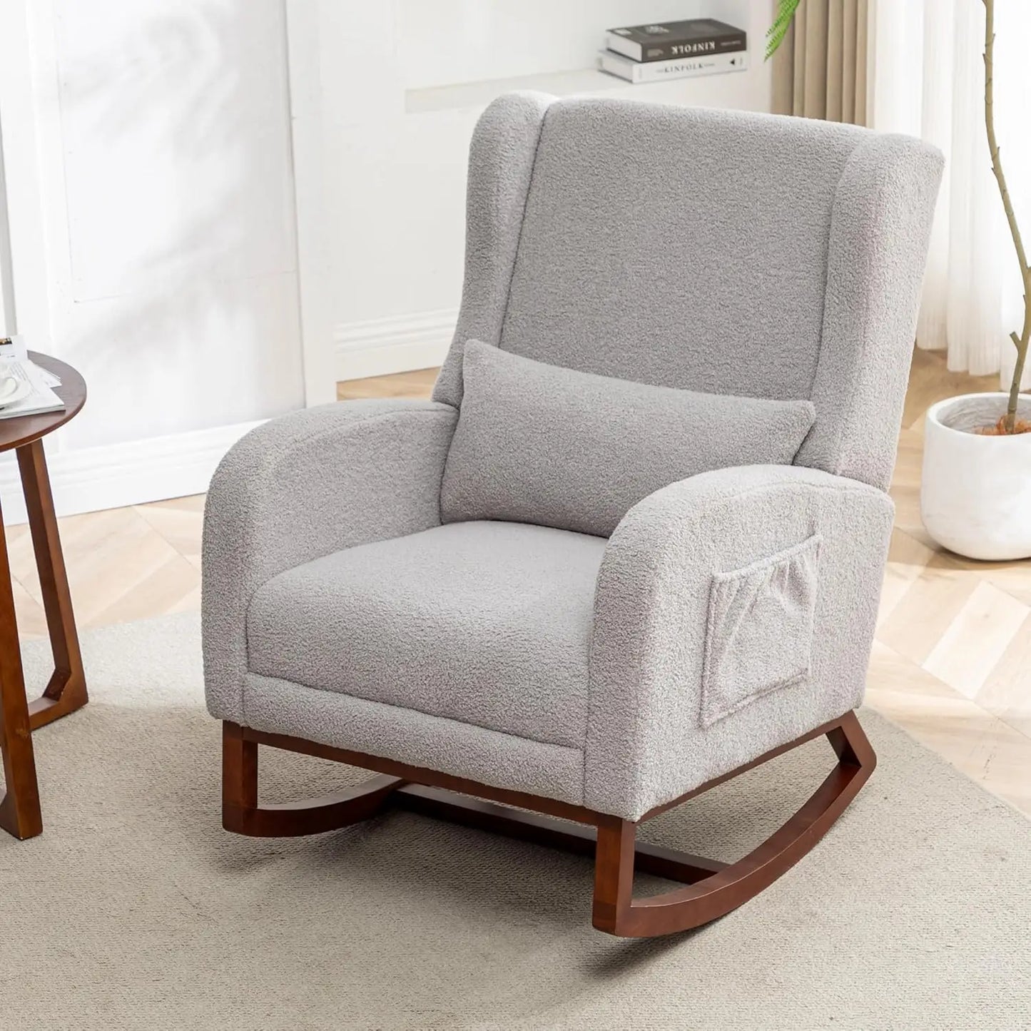 Rocking Chair with Foot Rest - Wingback Nursery Rocking Chair - Teddy Nursing Rocker Chair with Pillow