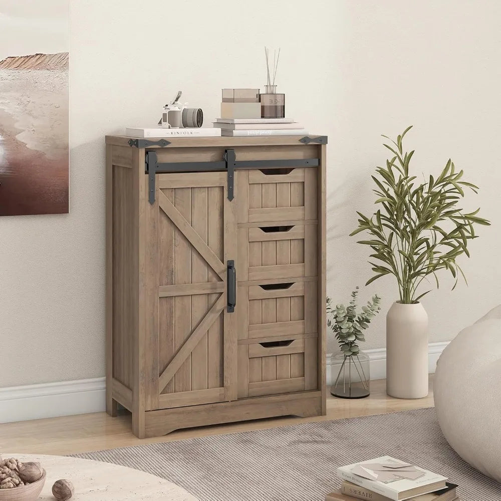 Farmhouse Floor Storage - Rustic Grey Cabinet with Drawer for Bathroom, Kitchen, Living Room & Office
