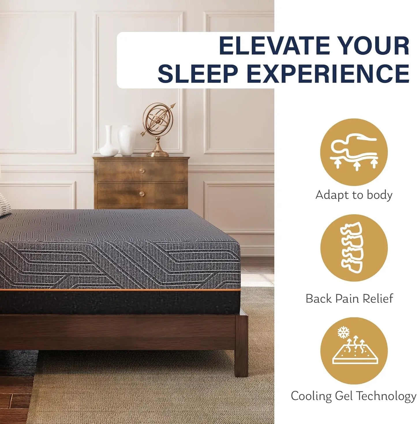 10/12/14 Inch Copper Gel Memory Foam Mattress for Pain Relief, Therapeutic Mattress in a Box, CertiPUR-US Certified