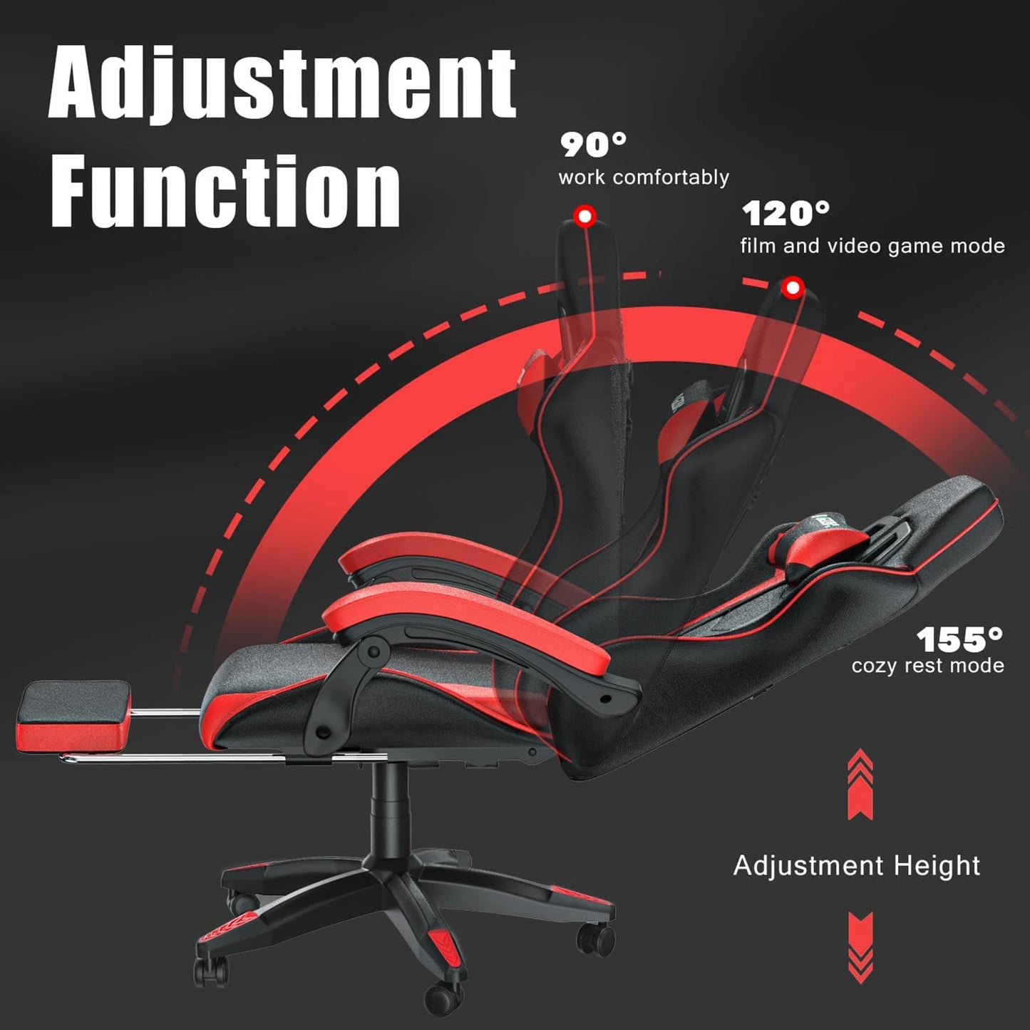 Ergonomic Gaming Chair with Footrest & Lumbar Cushion, Headrest, Height Adjustable Computer Chair