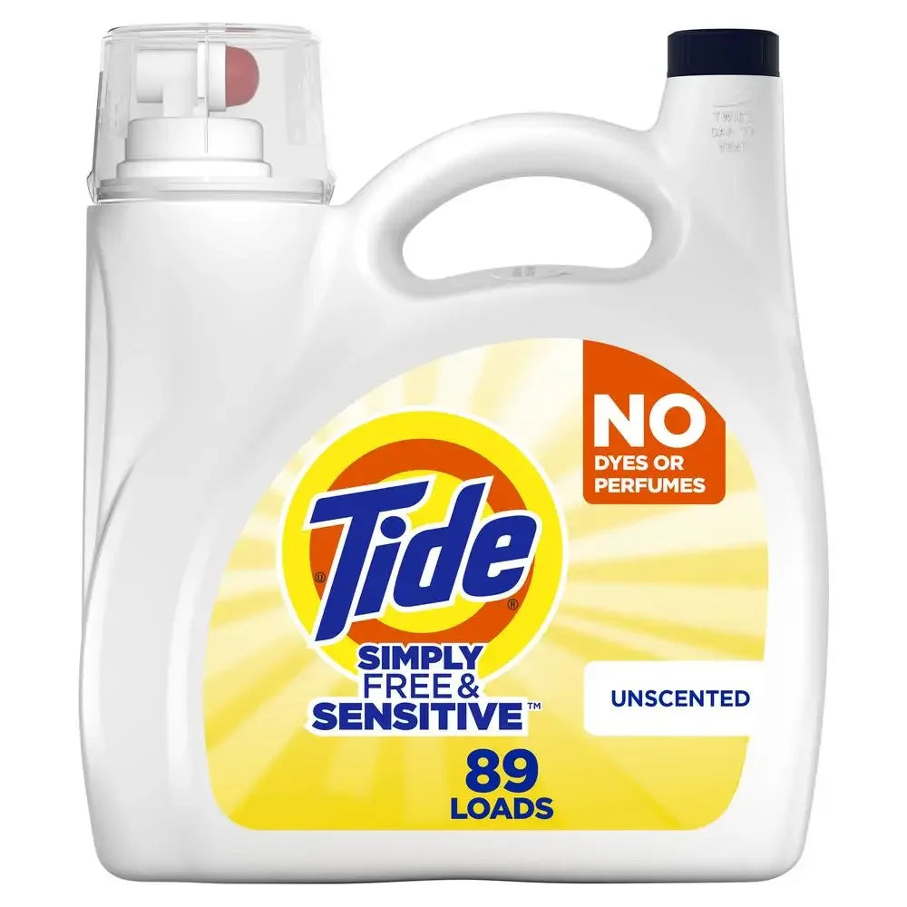 Tide Free & Sensitive - Gentle Unscented Liquid Laundry Detergent Cold Wash - 117floz 89 Loads - Eco-Friendly Concentrated Formula