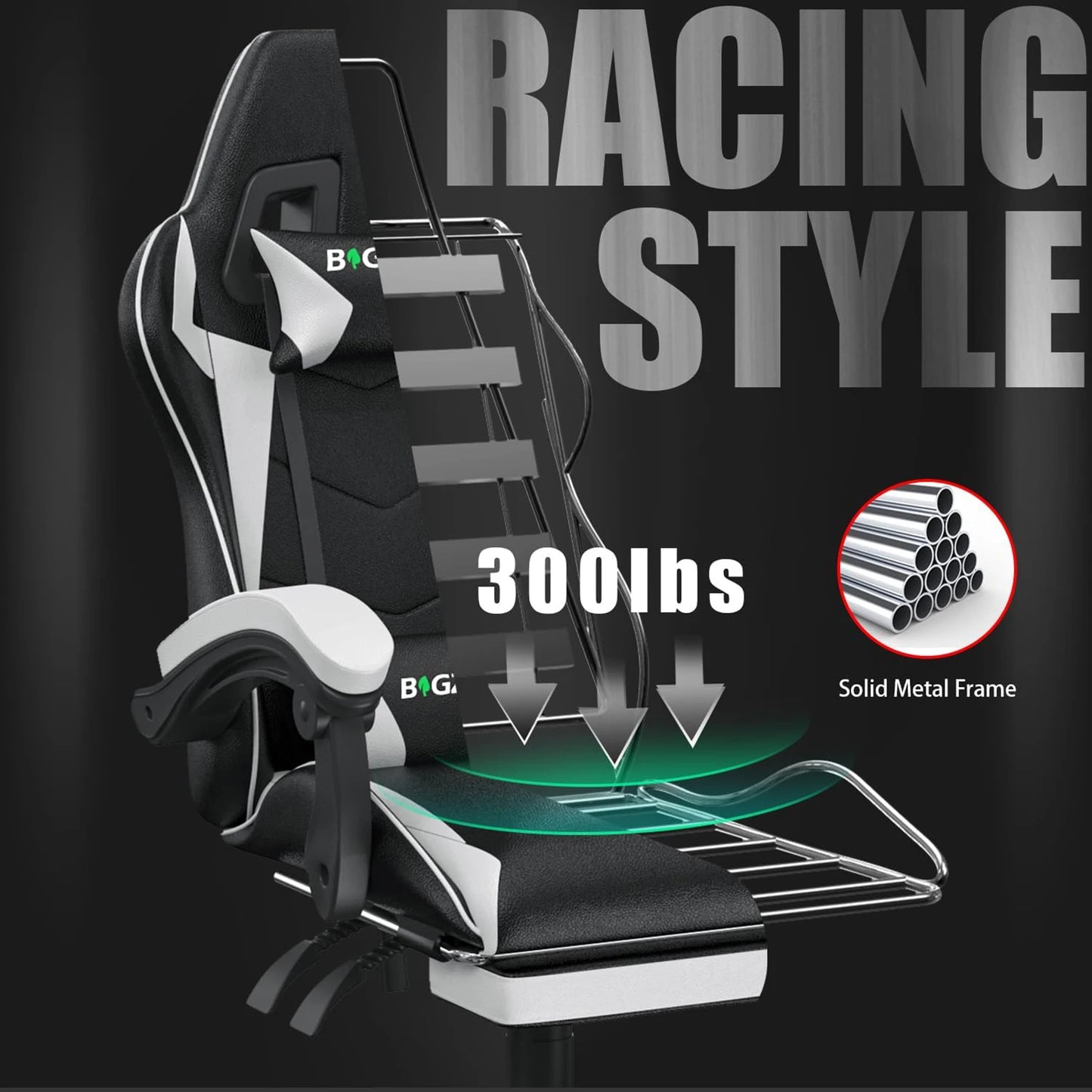 Ergonomic Gaming Chair with Footrest & Lumbar Cushion, Headrest, Height Adjustable Computer Chair