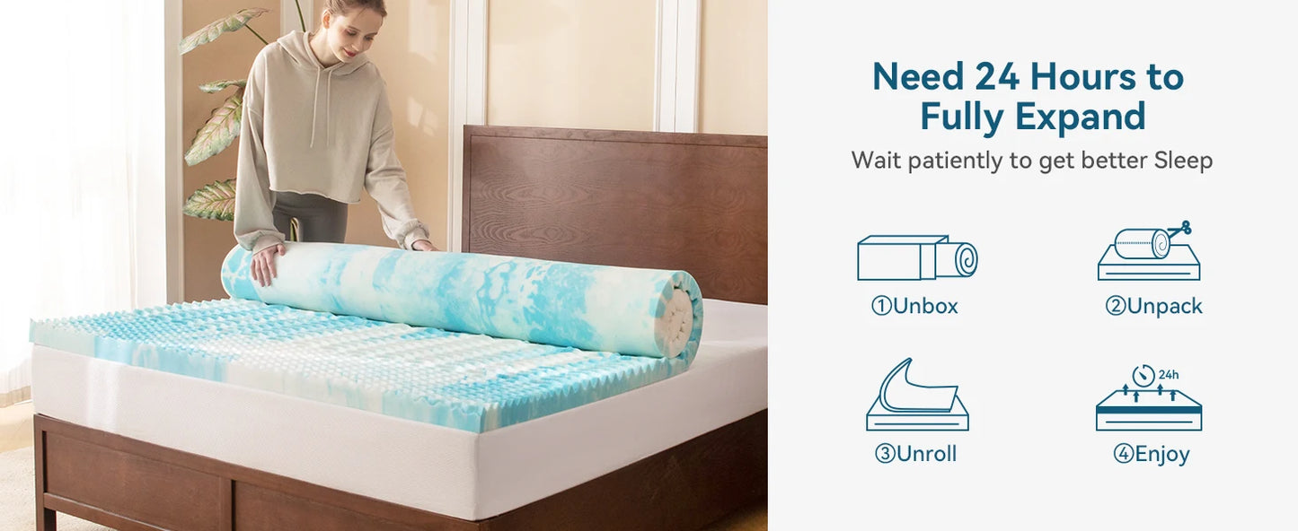 Hcore Mattress Topper - 5-Zone Memory Foam Mattress Topper - Cooling Gel Mattress Topper - Topper for Pressure Relieve, Blue