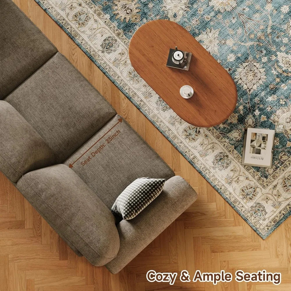 90" Nail Head Decorative Sofa - Comfortable Cushioned 3-seat Velvet Sofa with Wooden Legs - 23" Deep Seat Roller Arm Sofa