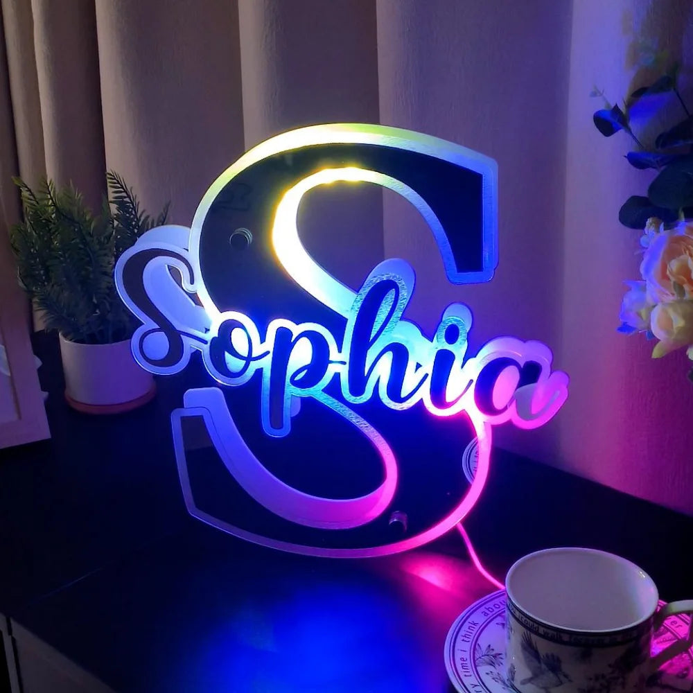 Personalized Name & Letter Mirror Light - 12 Color LED Illumination - For Any Occasion