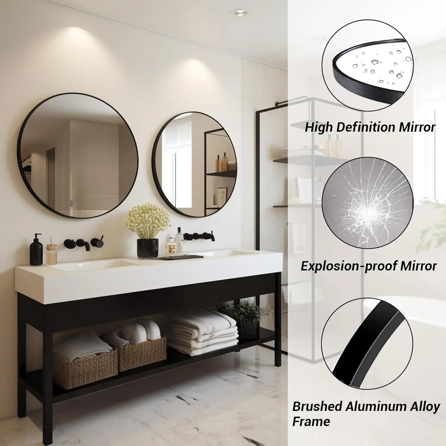 Black Round Mirror - 24 inch