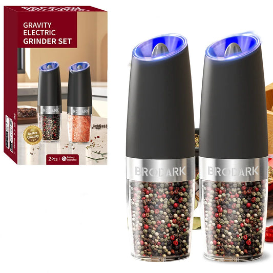 1 or 2pcs Gravity Electric Salt And Pepper Grinder Set - Battery Powered - LED Light - One HandAutomatic Operation