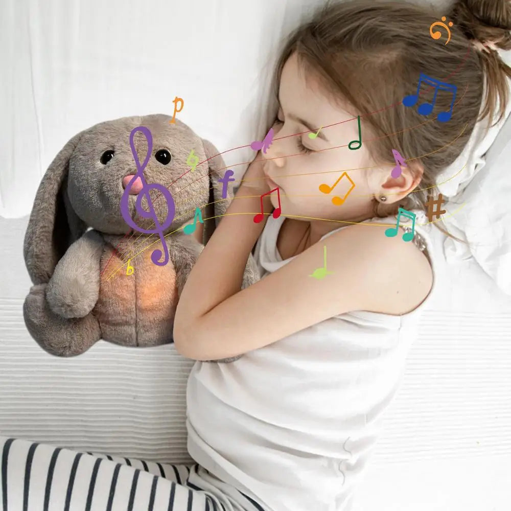 Plush Breathing Bunny Doll For Comfort - Peaceful Music To Relieve Tension & Anxiety & Baby Bunny Also Consoles At Sleepy Time
