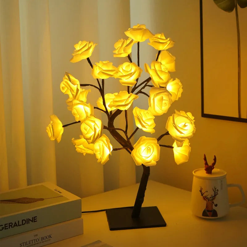 LED Rose Tree Lights 24LEDs - USB Operated Table Lamp - Atmosphere Lighting - Wedding Party Gift, Mother's Day, V-Day & Just Because