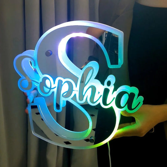 Personalized Name & Letter Mirror Light - 12 Color LED Illumination - For Any Occasion