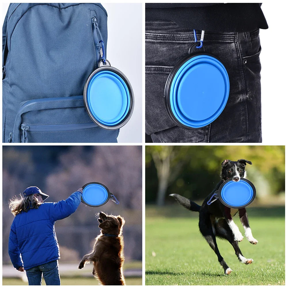 Collapsible Pet Silicone Dog Food & Water Bowl - Travel Portable Folding Pet Bowl