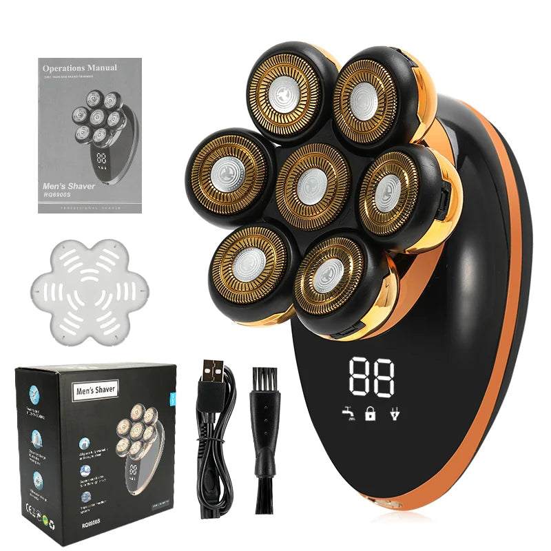 IXP7 Waterproof Floating Men's Electric Shaver - Wet/Dry Beard Trimmer - Electric Razor - Rechargeable - LCD Display + Accessories
