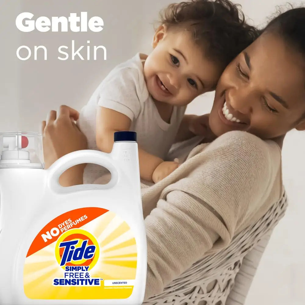 Tide Free & Sensitive - Gentle Unscented Liquid Laundry Detergent Cold Wash - 117floz 89 Loads - Eco-Friendly Concentrated Formula