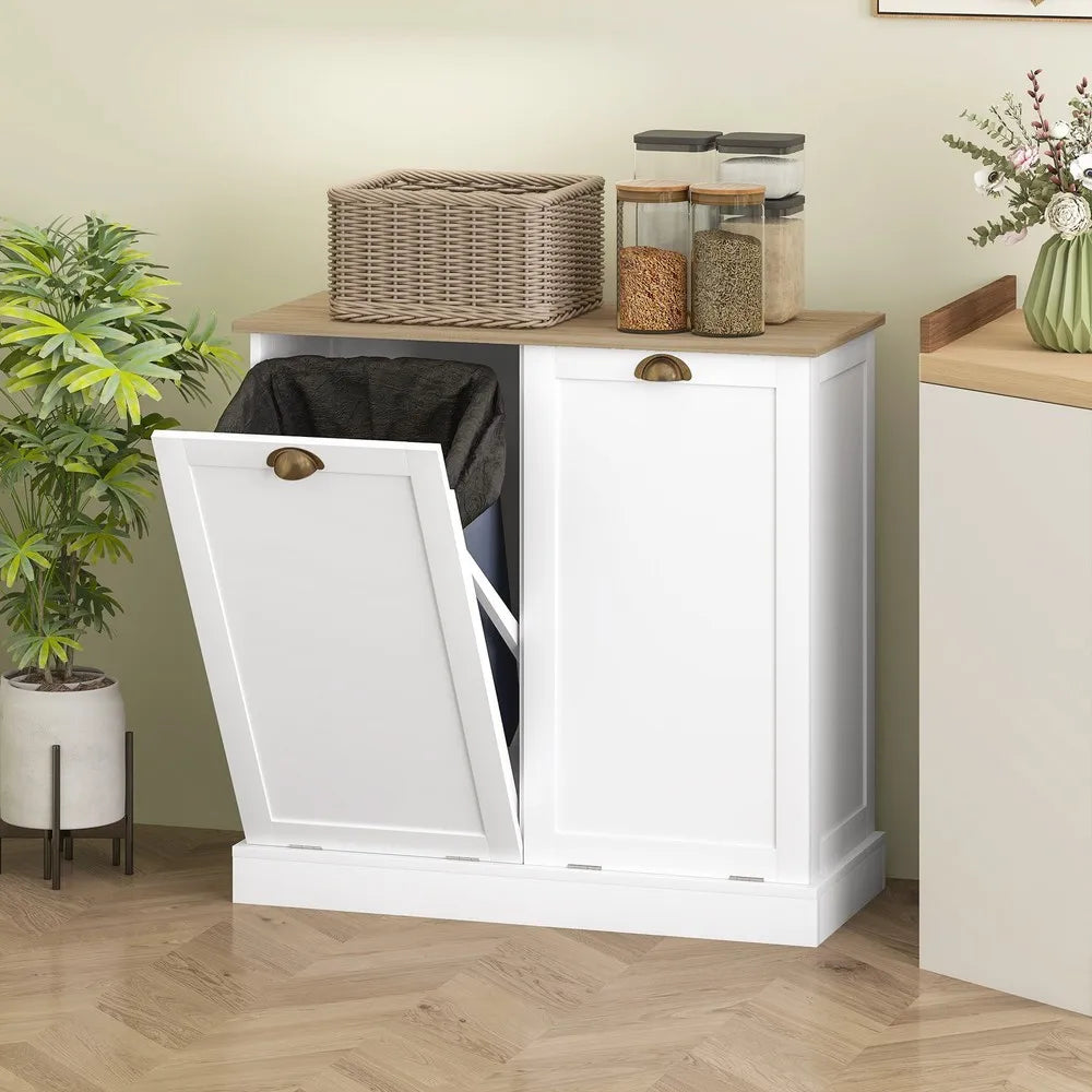 Laundry Hamper Cabinet - Tilt out Bathroom Storage Cabinet - White