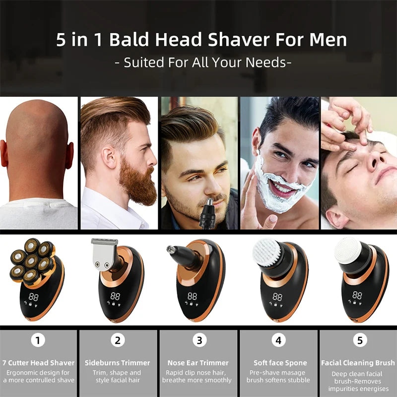 IXP7 Waterproof Floating Men's Electric Shaver - Wet/Dry Beard Trimmer - Electric Razor - Rechargeable - LCD Display + Accessories