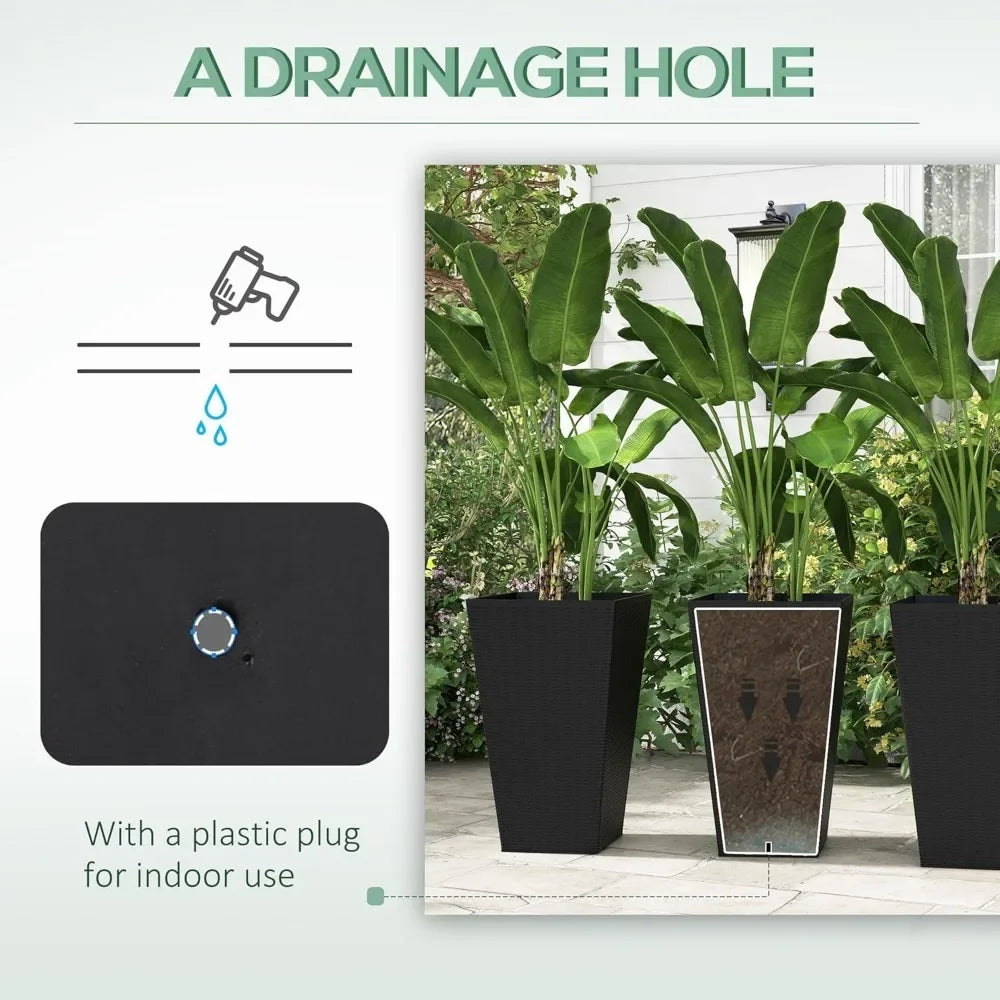 Set of 3 Tall Planters with Drainage Hole -  Indoor Planters for Porch, Front Door, Entryway - 24" Outdoor Flower Plant Pots