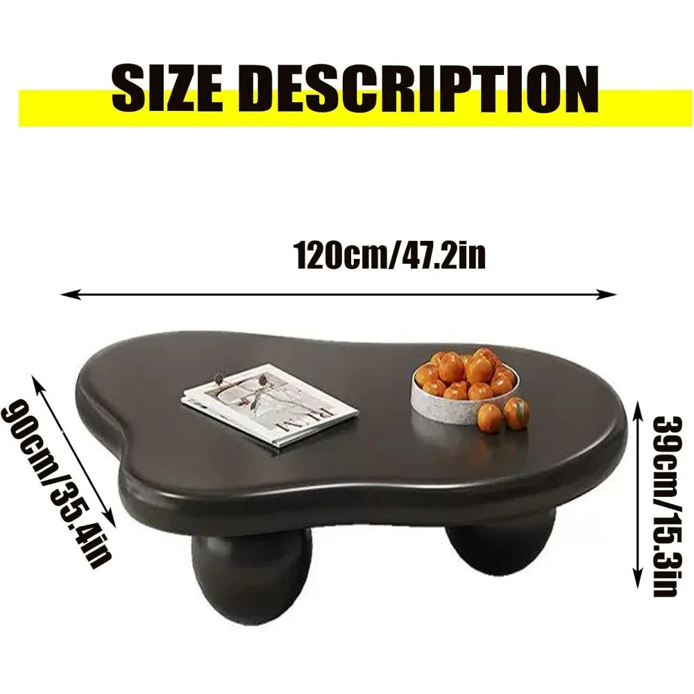 Modern Coffee Table - Abstract Cloud Shape - Low Coffee Table Irregular Indoor Tea Table with 3 Oval Leg for Living Room (47in) Office