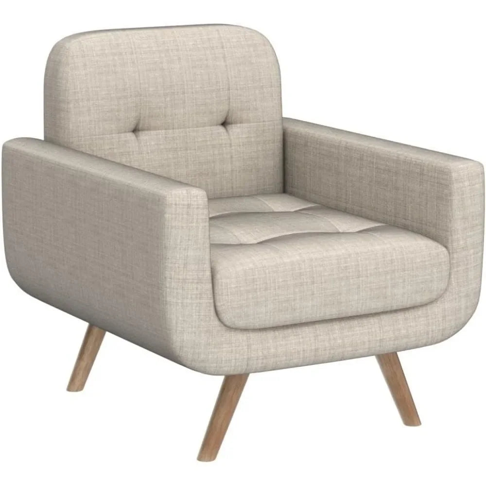 Elena Contemporary Accent Armchair with Linen Upholstery, Beige