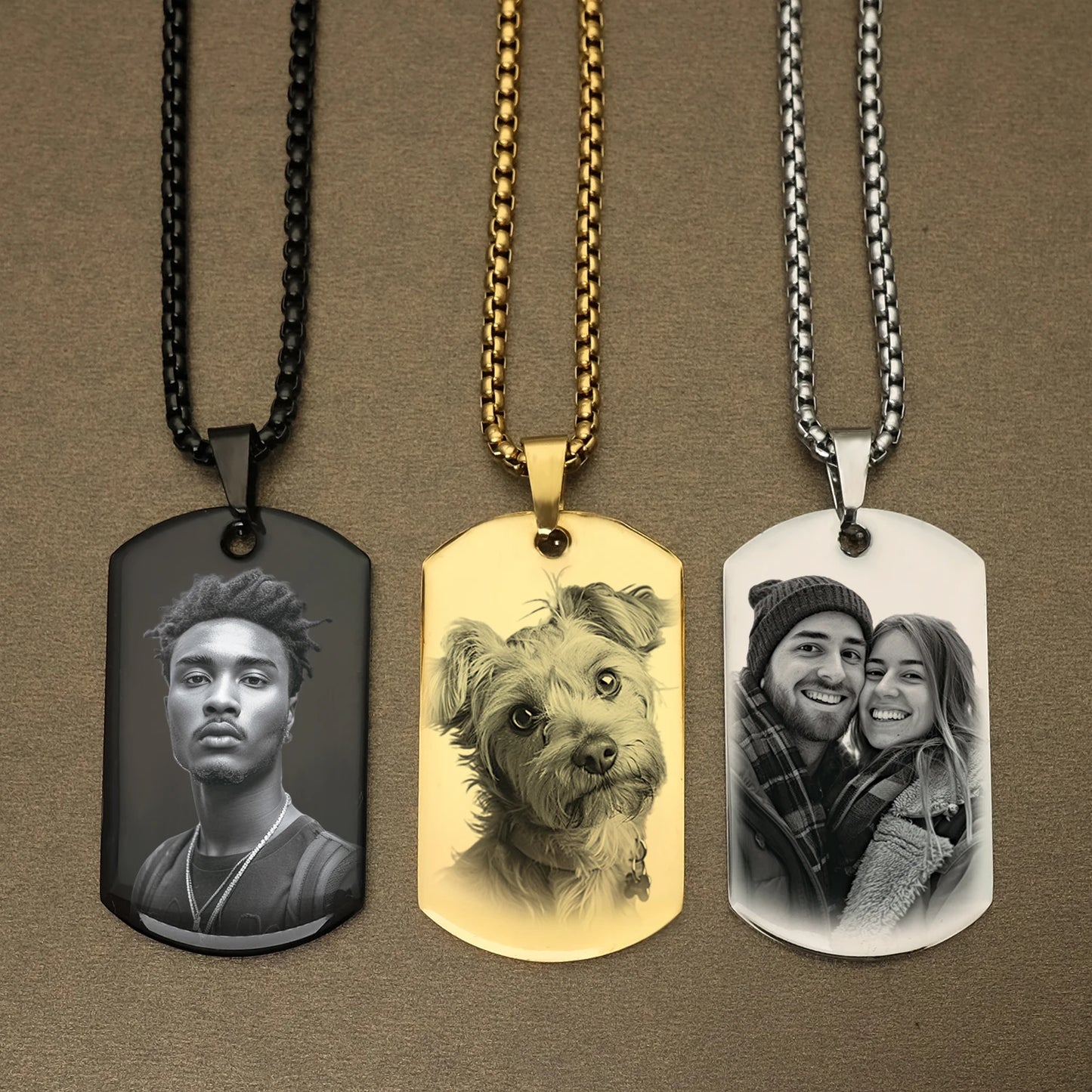 Personalized Engraved Custom Photo and Message Necklace Pendant, Dog Tags