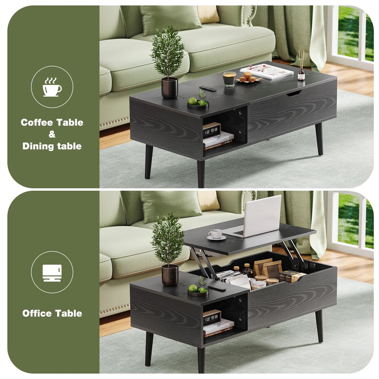 Wooden Lift Top Coffee Tables For Living Room 39.37"x19.7" W/ Storage