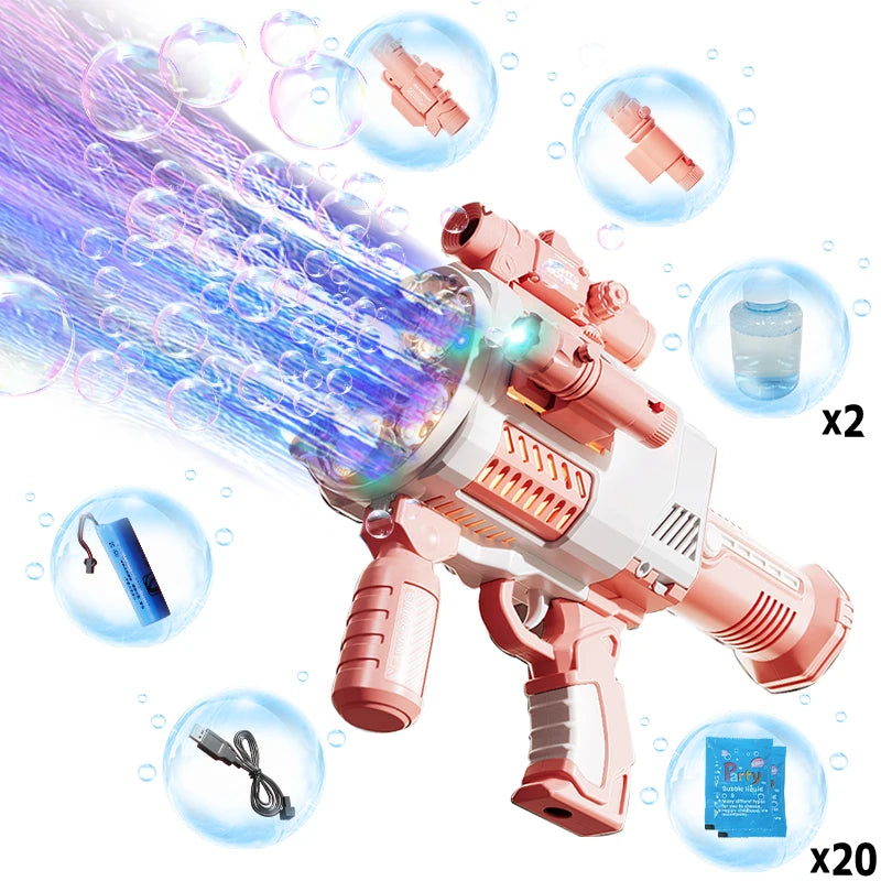 Rechargeable Automatic Bubble Machine Gun, No Drip With Colorful Lights, 10K+ Bubbles