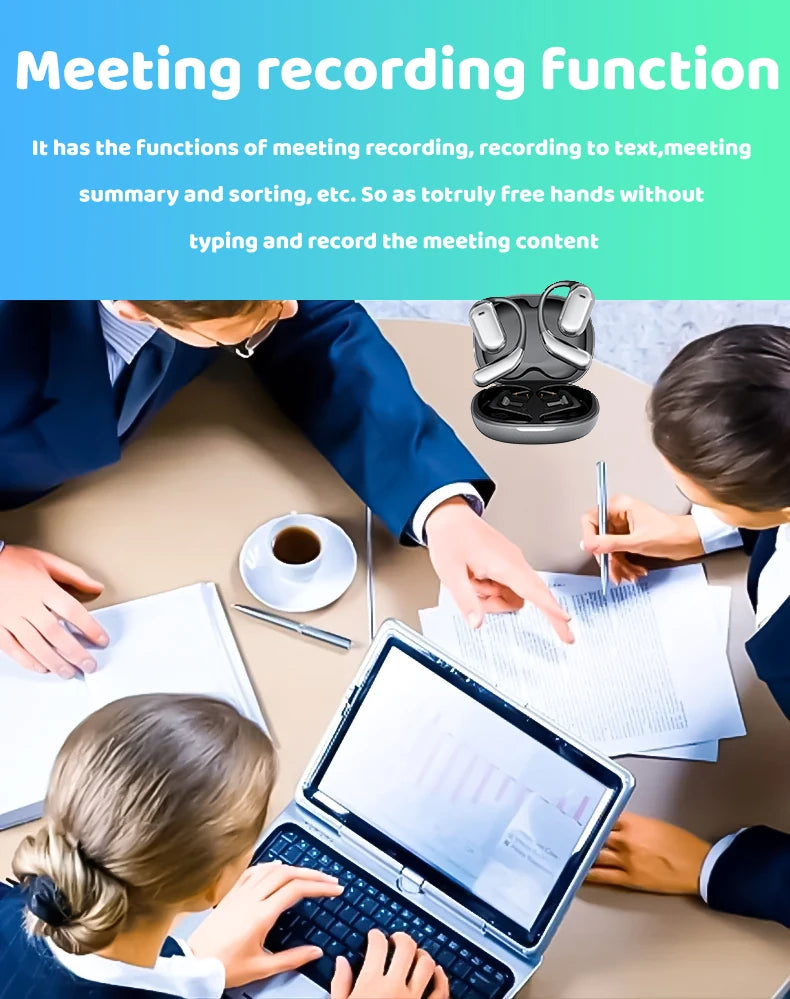 AI Wireless Headphones - 144 Language Translation In Real Time - ENC Call Headset - Meeting Recording Earbuds