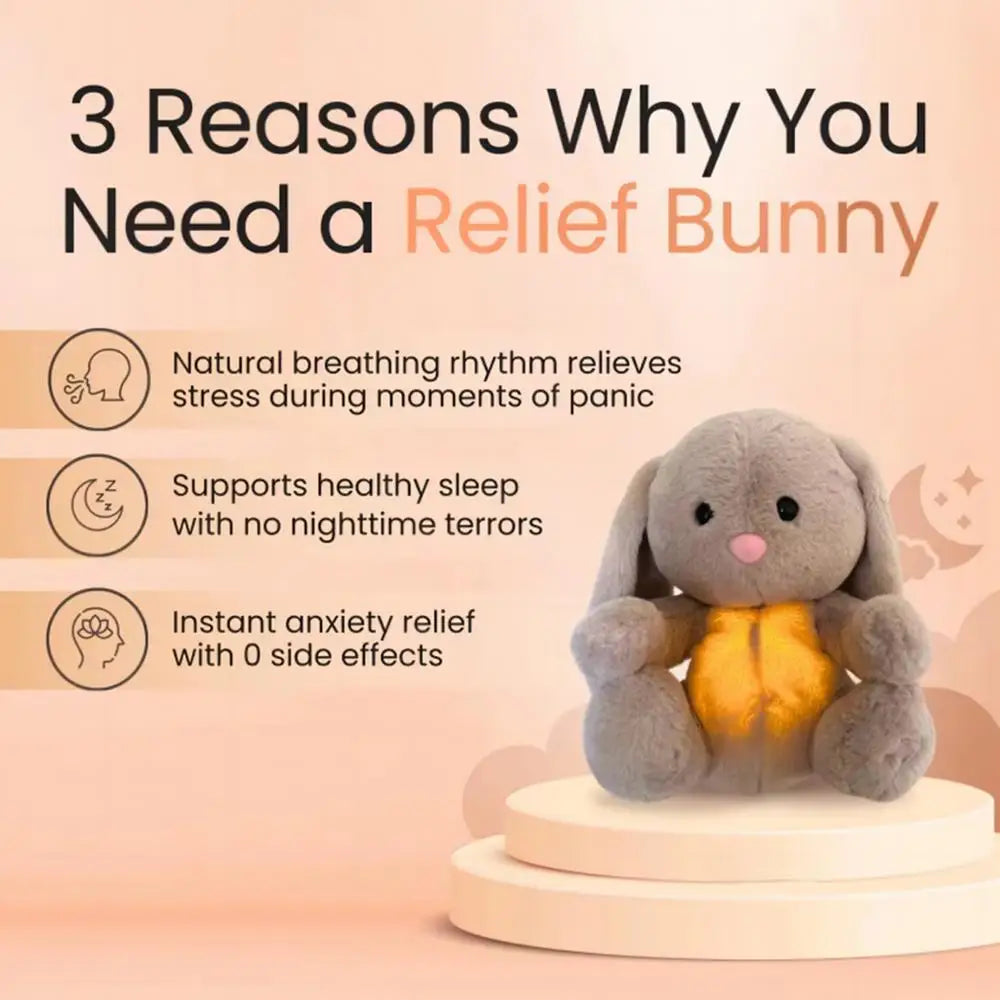 Plush Breathing Bunny Doll For Comfort - Peaceful Music To Relieve Tension & Anxiety & Baby Bunny Also Consoles At Sleepy Time