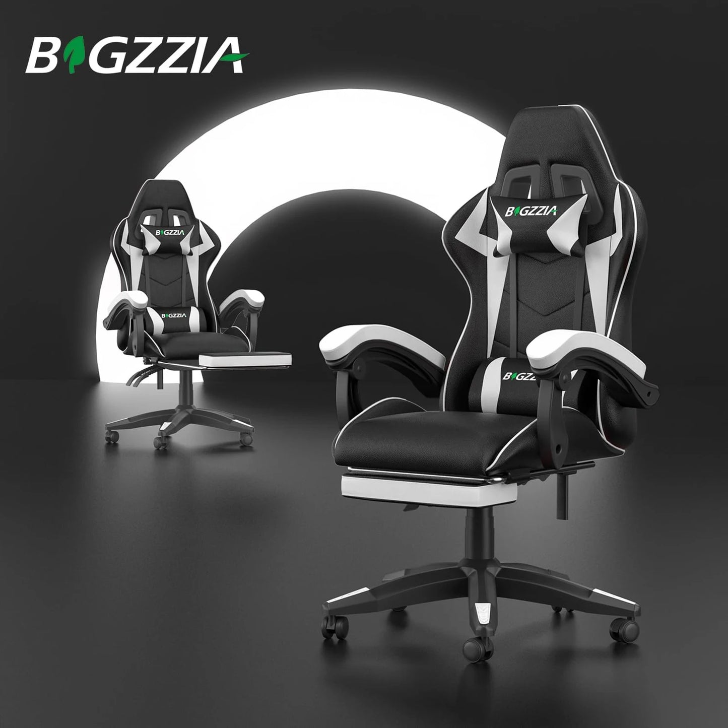 Ergonomic Gaming Chair with Footrest & Lumbar Cushion, Headrest, Height Adjustable Computer Chair