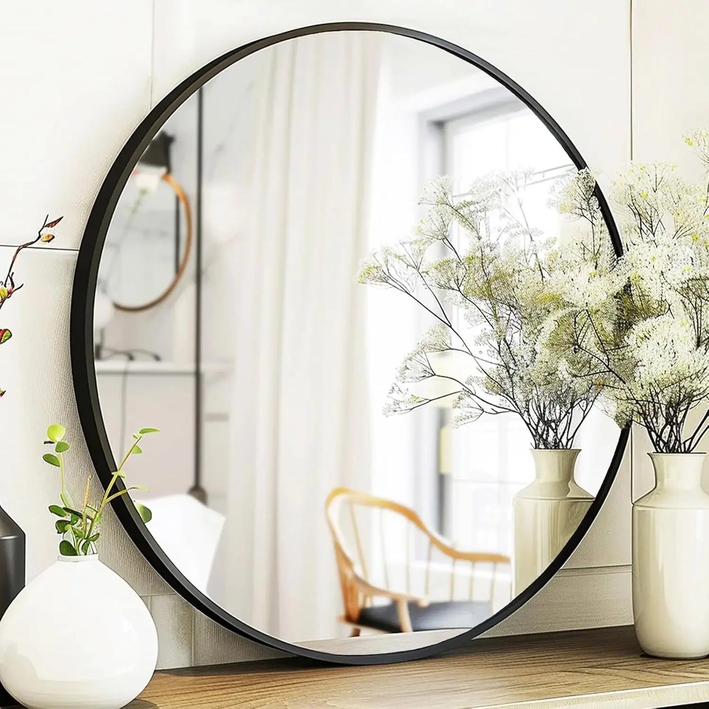Black Round Mirror - 24 inch