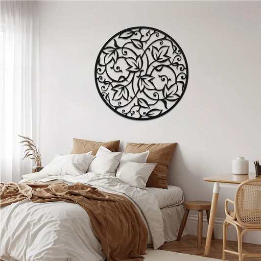 Elegant Black Metal Mandala Wall Art - Indoor/Outdoor Iron Mural