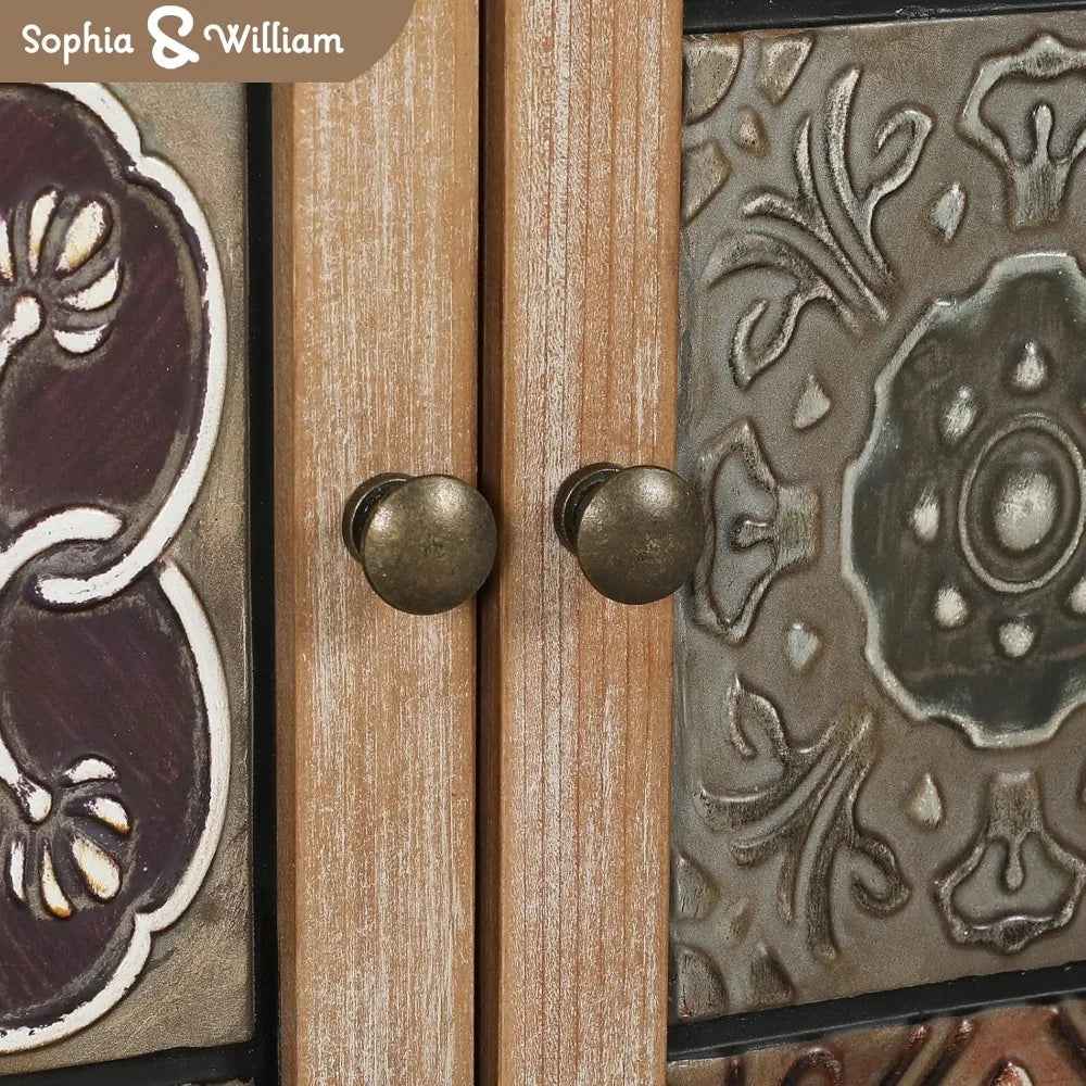 Sophia & William Accent Cabinet with 2 Doors - Distressed Storage Cabinet with Wood Frame and Checkered Patterns - Other Designs